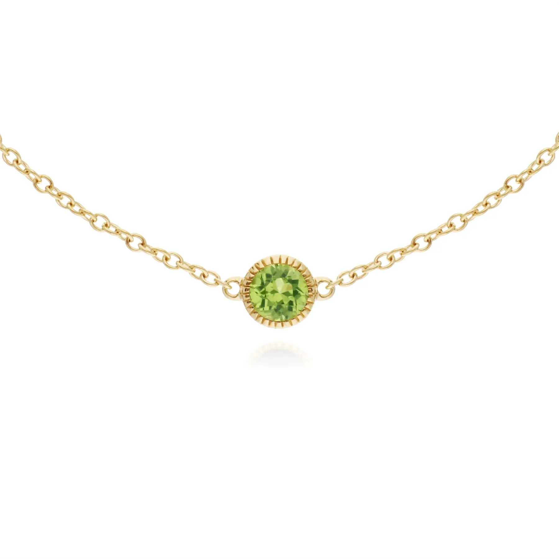 Peridot Armband, 9 Karat Gelbgold Peridot Einzel Stein Rund Milgrain 19cm Armband