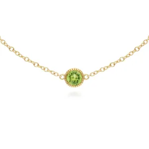 Peridot Armband, 9 Karat Gelbgold Peridot Einzel Stein Rund Milgrain 19cm Armband