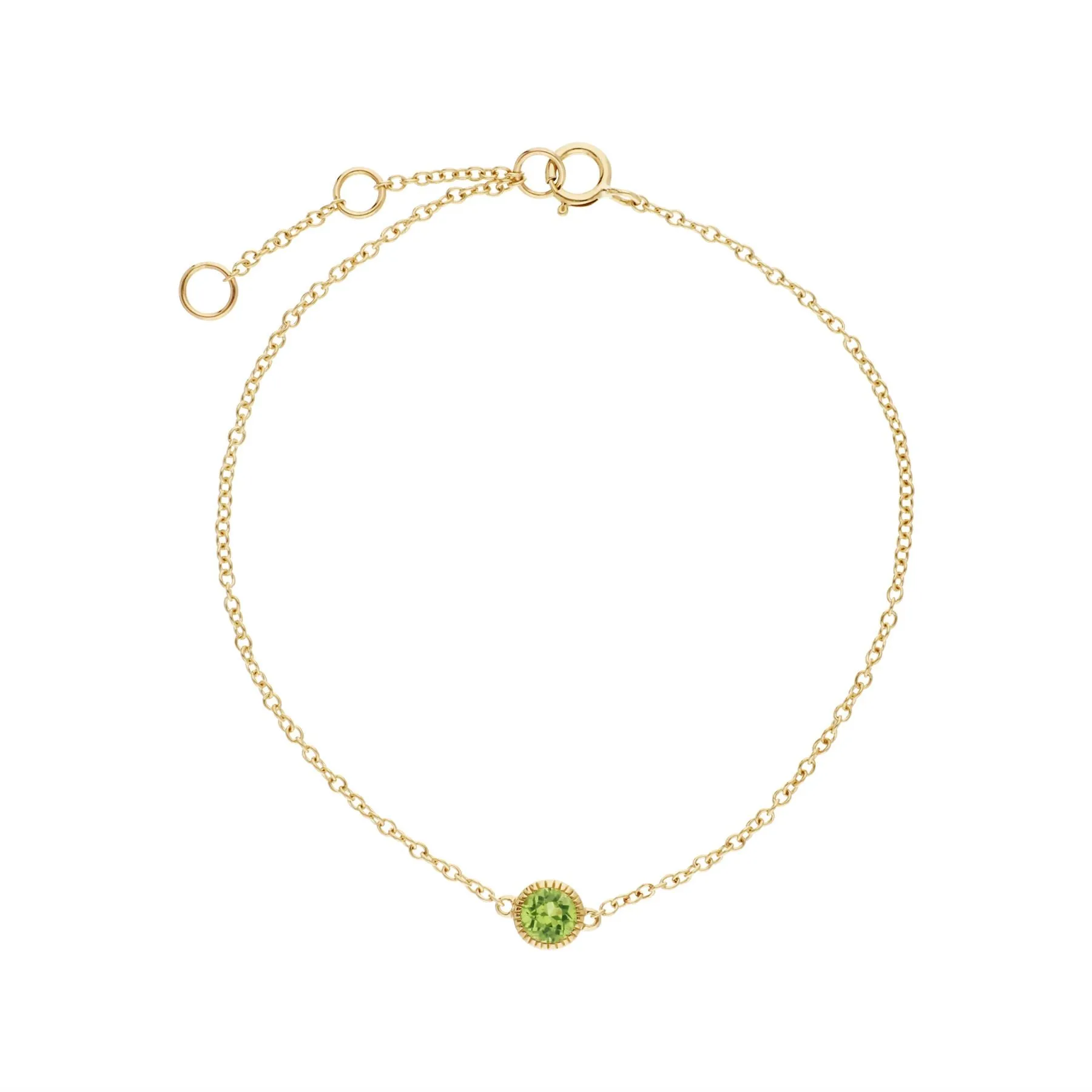 Peridot Armband, 9 Karat Gelbgold Peridot Einzel Stein Rund Milgrain 19cm Armband