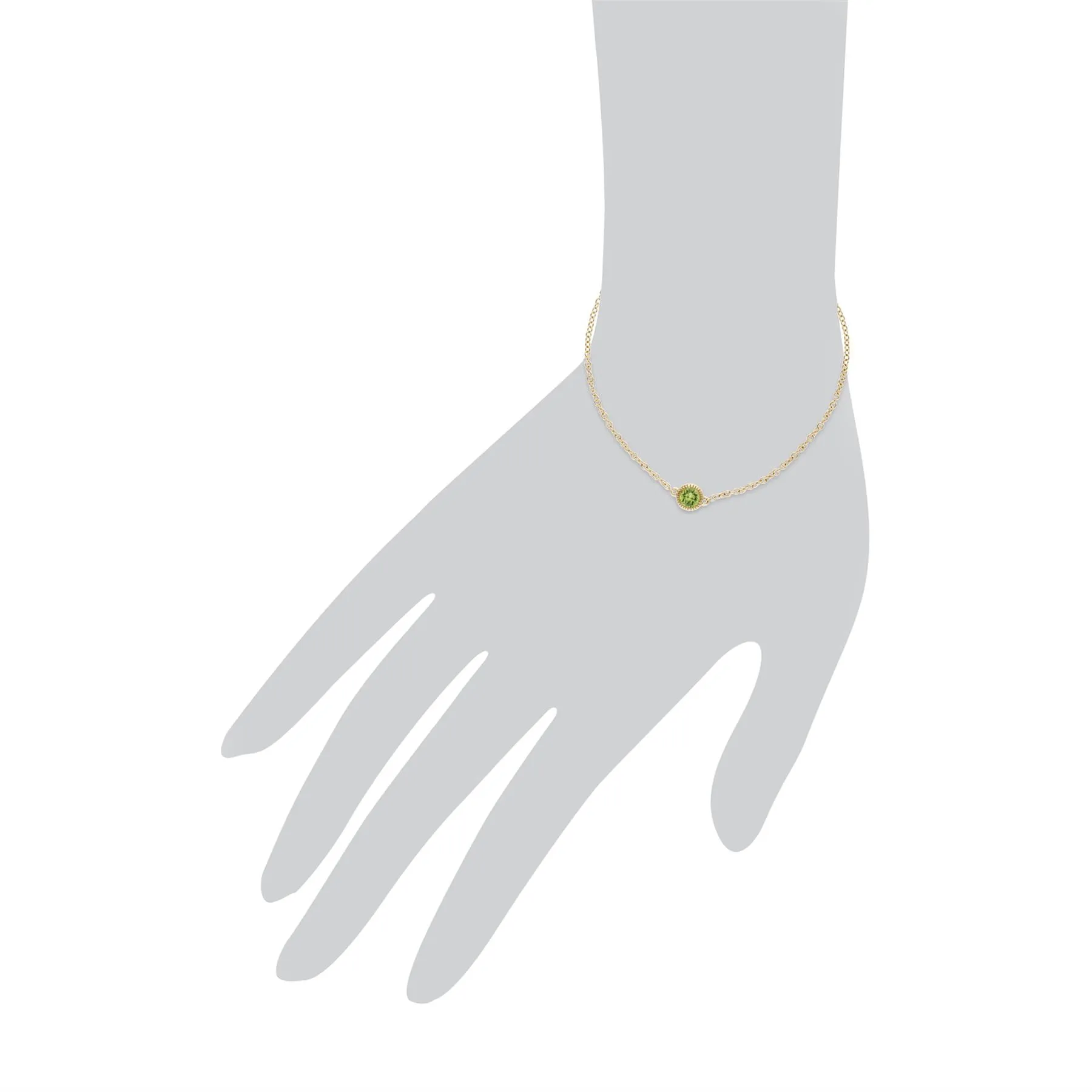 Peridot Armband, 9 Karat Gelbgold Peridot Einzel Stein Rund Milgrain 19cm Armband