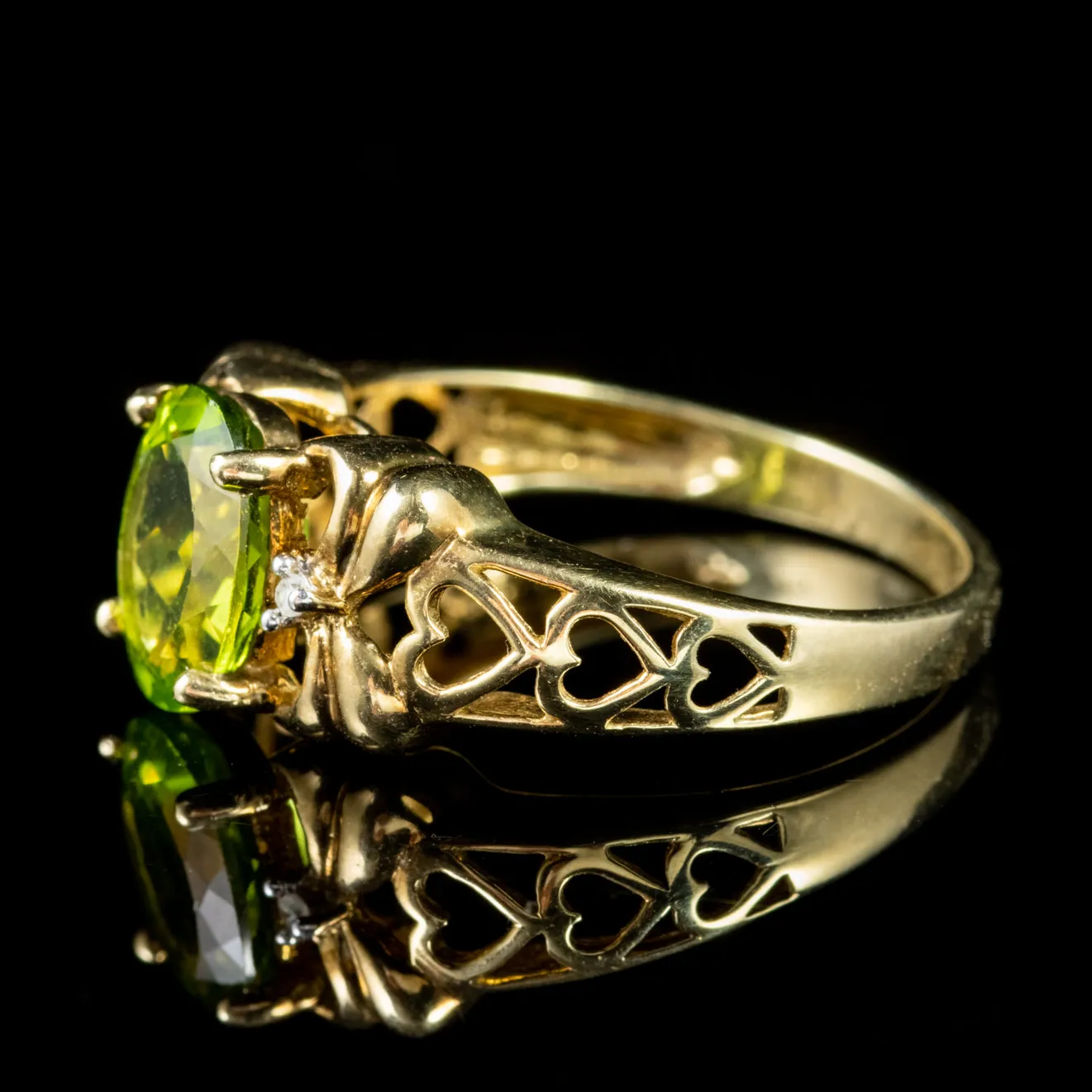 Peridot Diamond Heart Ring 9Ct Gold 2Ct Peridot