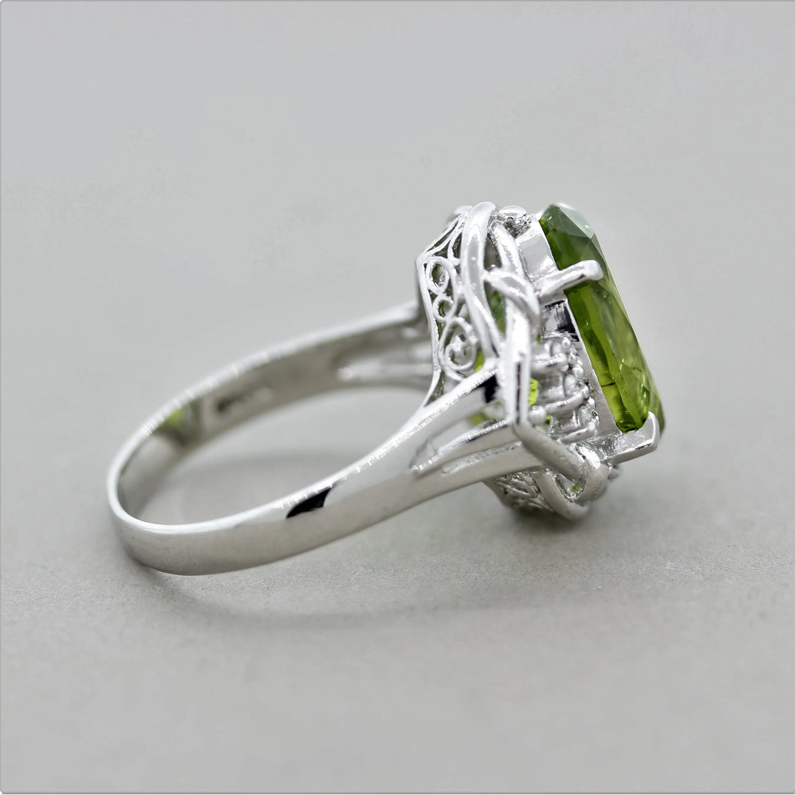 Peridot Diamond Platinum Ring