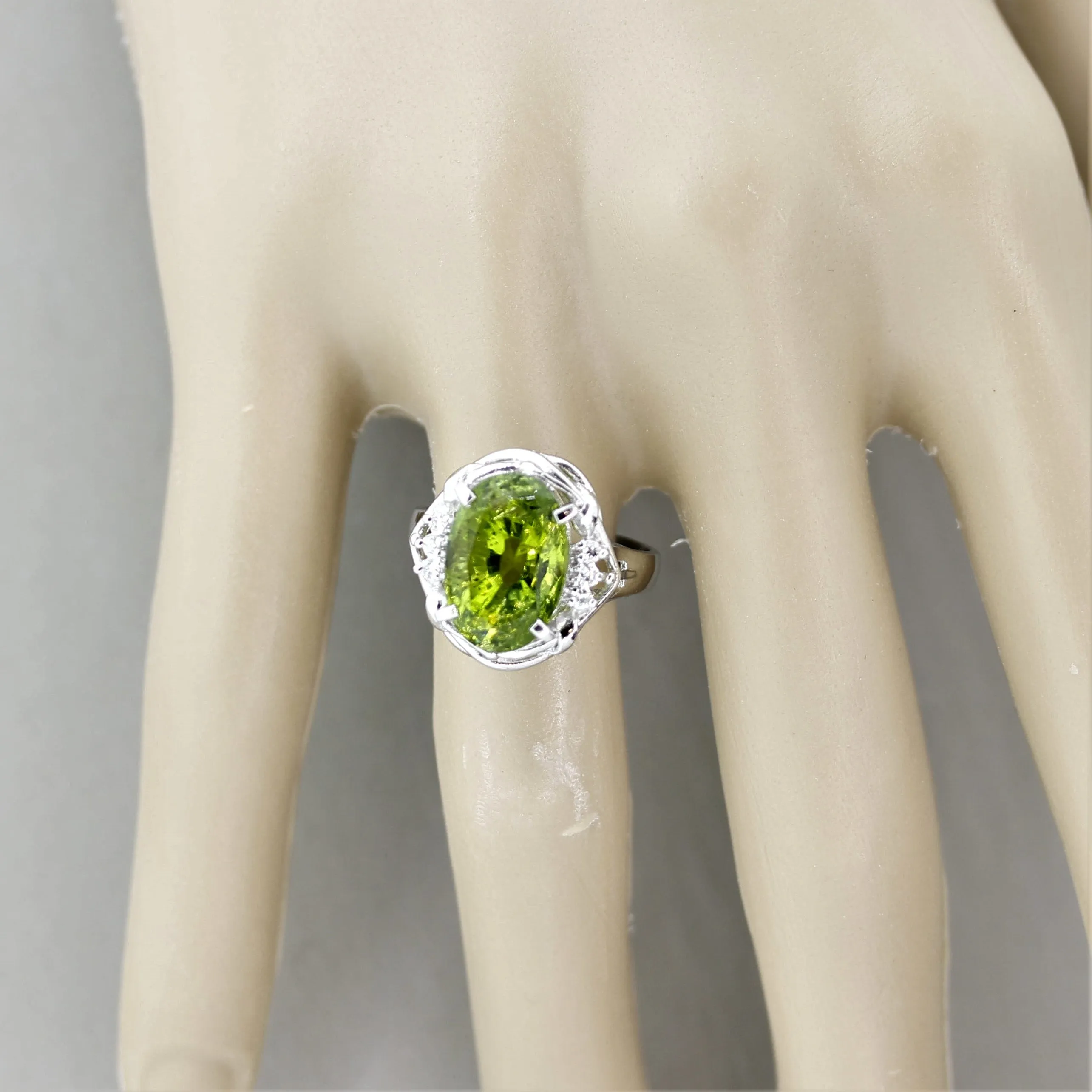 Peridot Diamond Platinum Ring