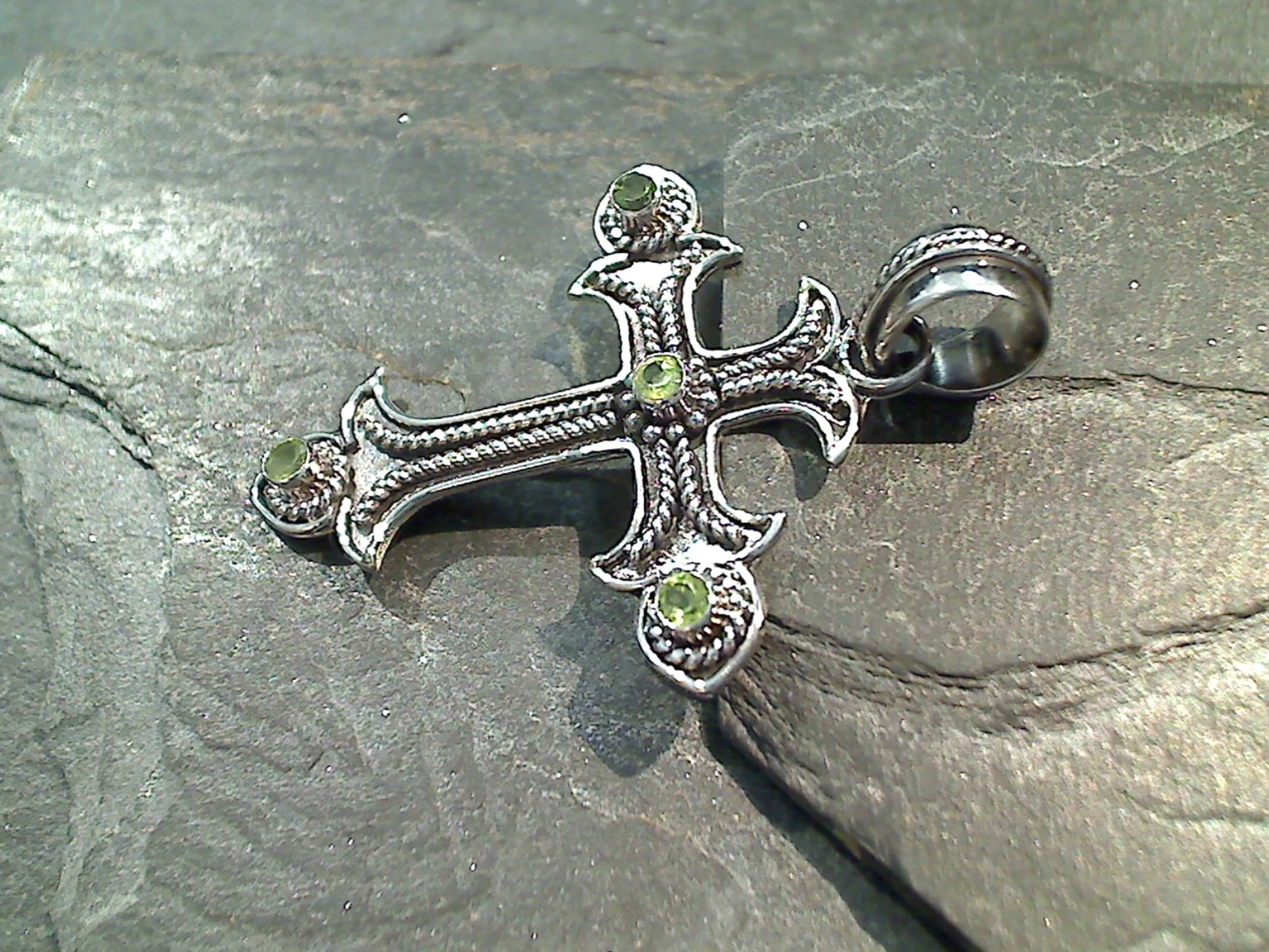 Peridot, Sterling Silver Large Cross Pendant
