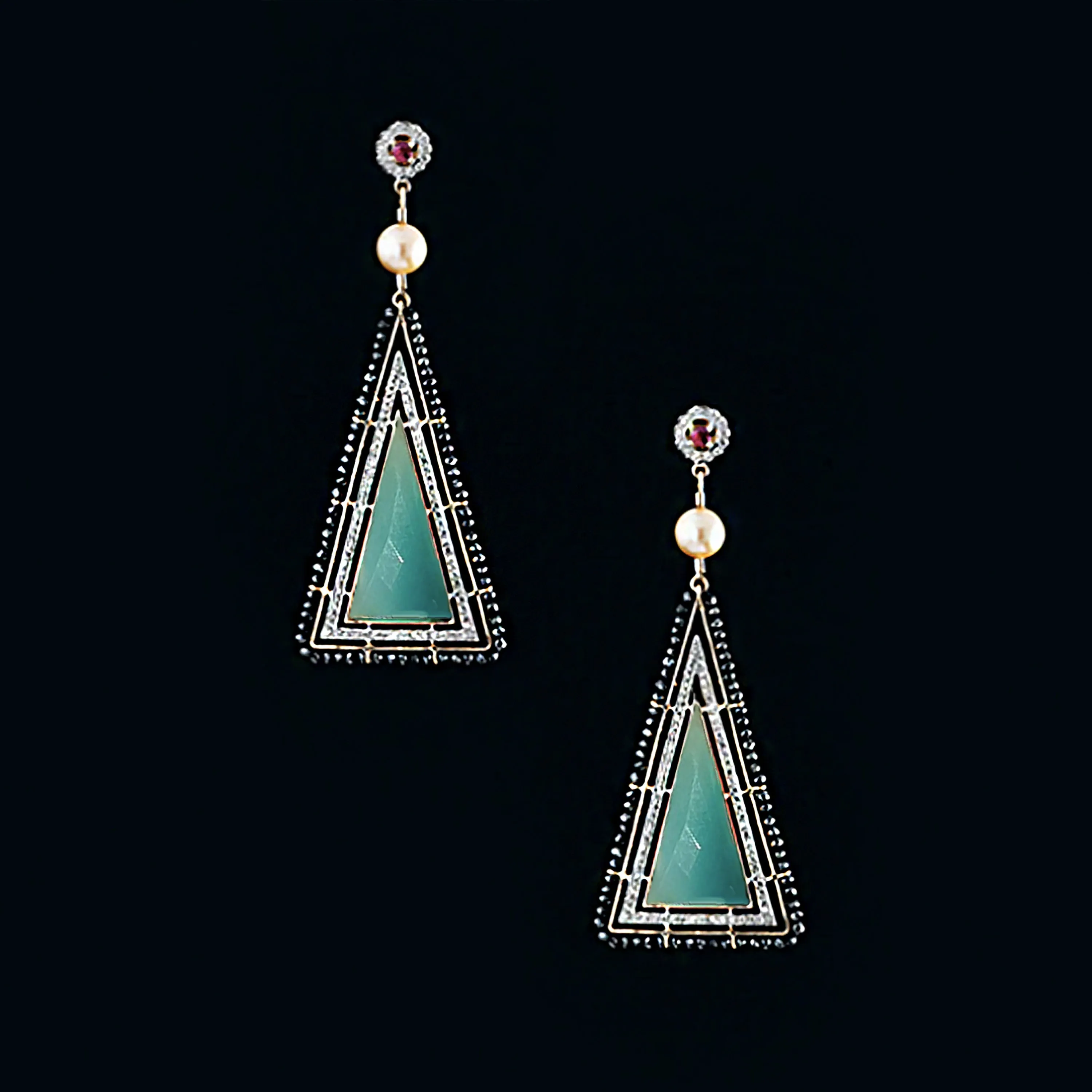 Pyramid Chalcedony Drop Earrings