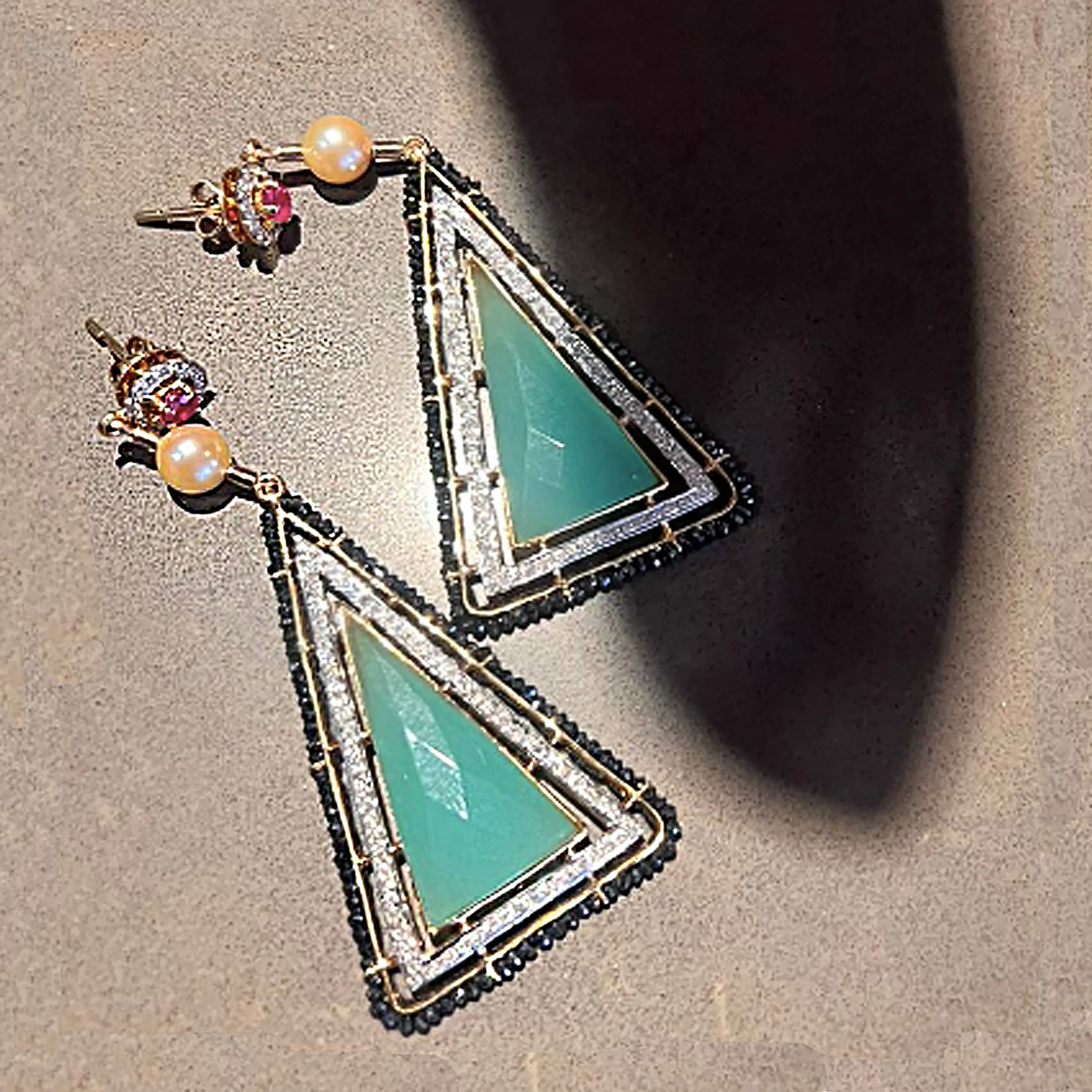 Pyramid Chalcedony Drop Earrings