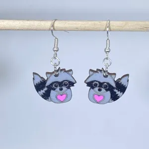 Raccoon Wooden Dangle Earrings by Cate's Concepts, LLC