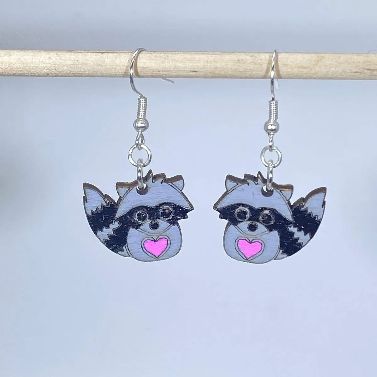 Raccoon Wooden Dangle Earrings by Cate's Concepts, LLC