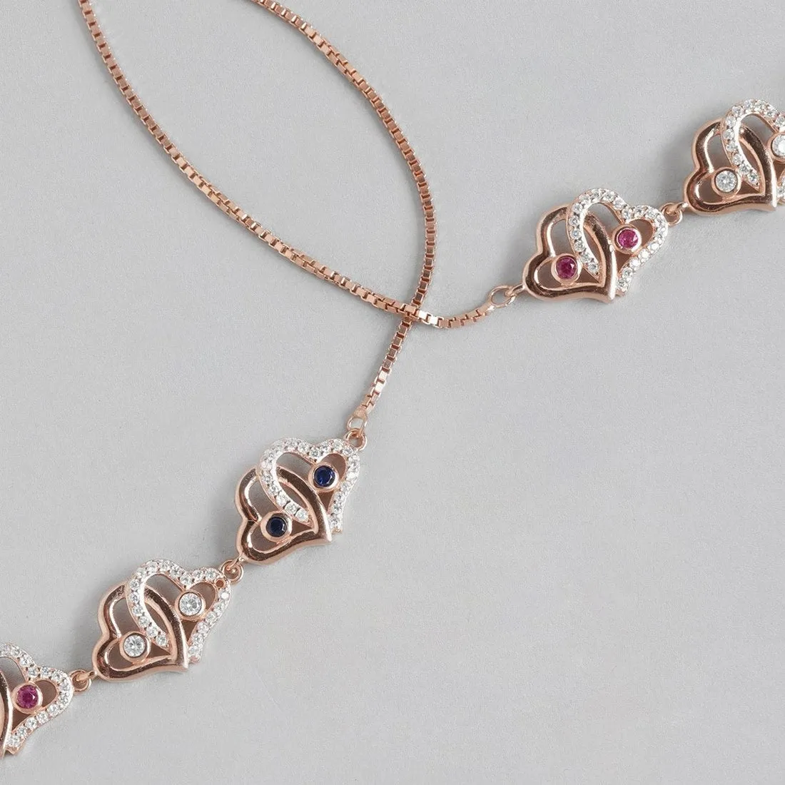 Radiant Heart Sparkle CZ Rose Gold Plated 925 Sterling Silver Women's Anklet