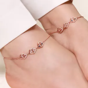 Radiant Heart Sparkle CZ Rose Gold Plated 925 Sterling Silver Women's Anklet