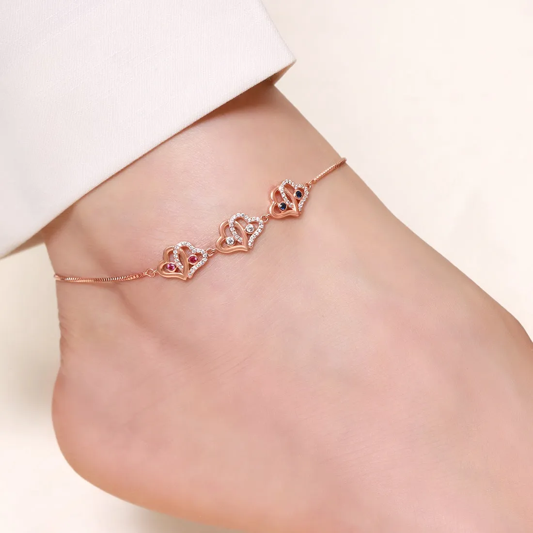 Radiant Heart Sparkle CZ Rose Gold Plated 925 Sterling Silver Women's Anklet