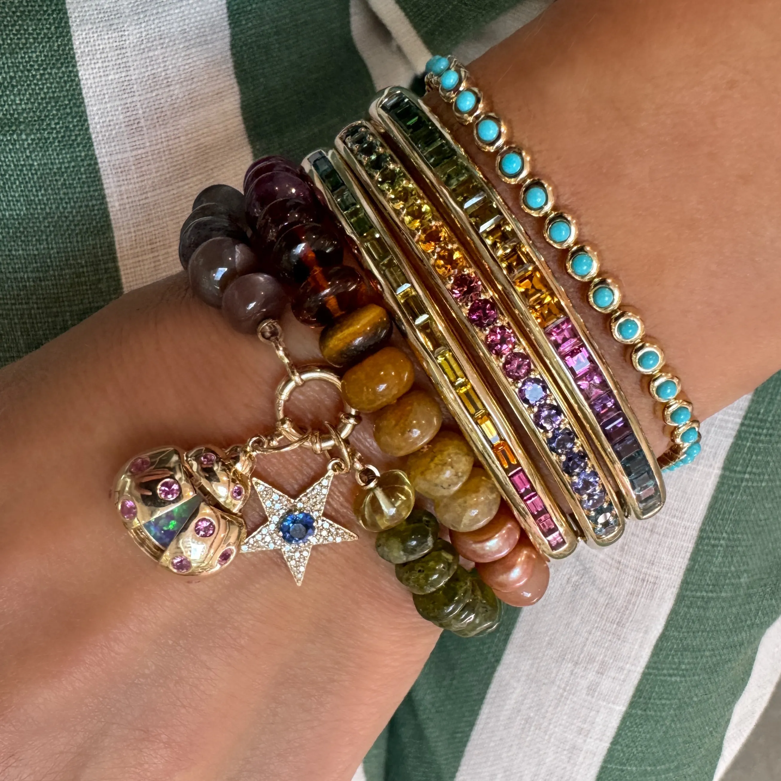 Rainbow Gemstone Squares Comfort Fit Bangle Bracelet