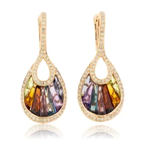 Rainbow Mixed Gemstone & Diamond Dangle Earrings