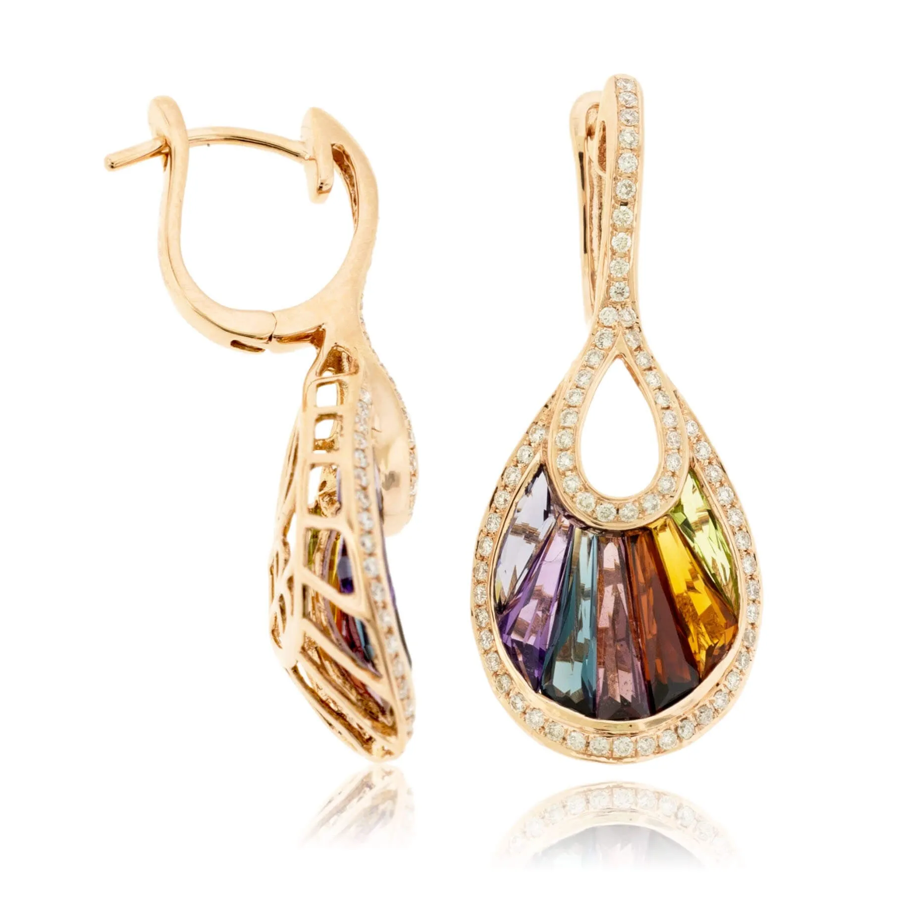 Rainbow Mixed Gemstone & Diamond Dangle Earrings