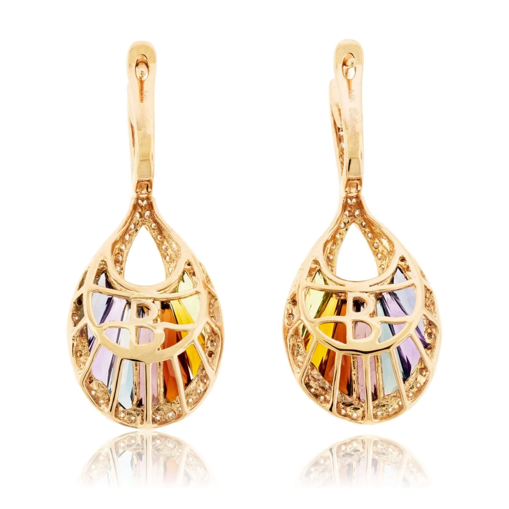 Rainbow Mixed Gemstone & Diamond Dangle Earrings