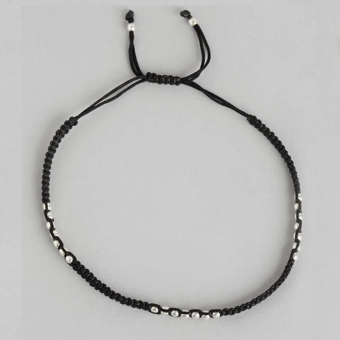 Rhodium Plated Beaded 925 Sterling Silver Thread Anklet