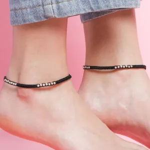 Rhodium Plated Beaded 925 Sterling Silver Thread Anklet