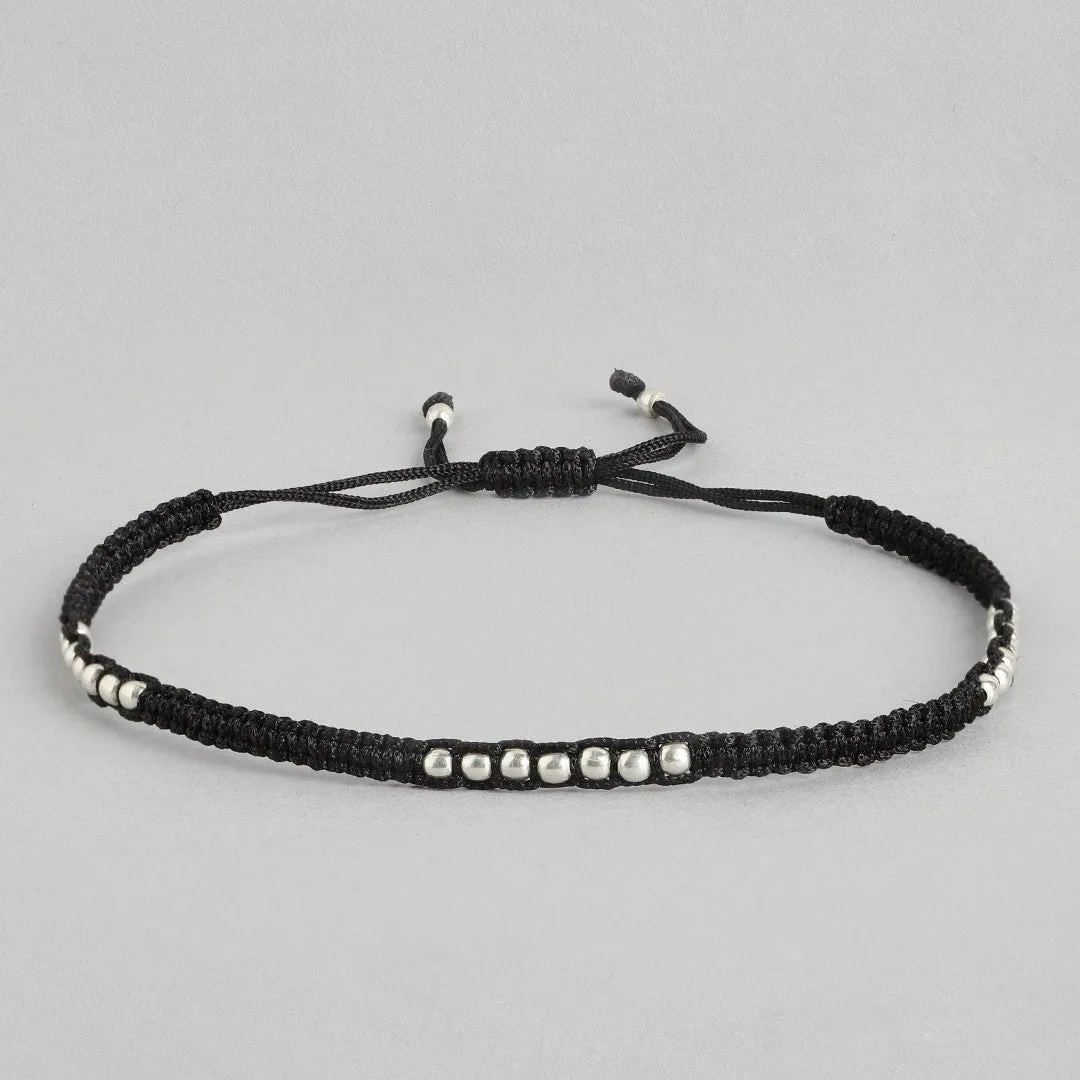Rhodium Plated Beaded 925 Sterling Silver Thread Anklet