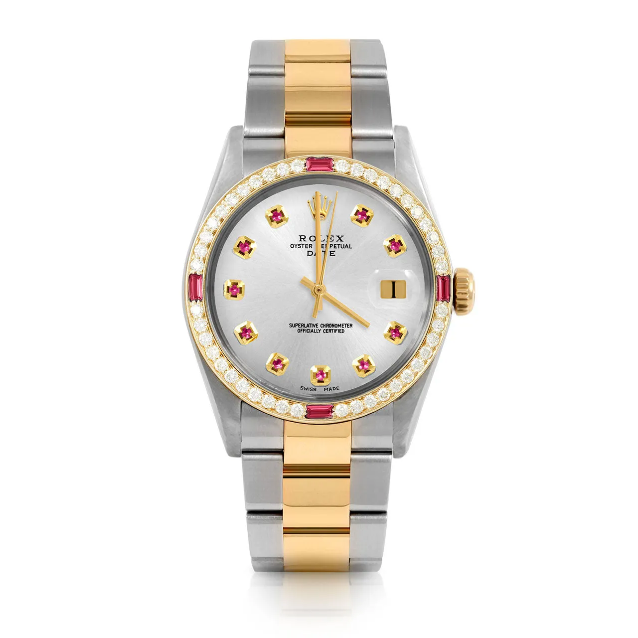 Rolex Date 34mm | 1500-TT-SLV-RBY-AM-4RBY-OYS