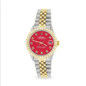 Rolex Datejust 36mm 2-Tone Watch 3.05ct Diamond Bezel/Scarlet Red Diamond Dial TFJ-142508538