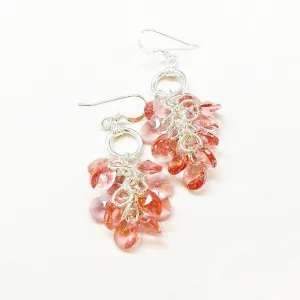 Rose Peach Crystal Sterling Silver Cluster Earrings