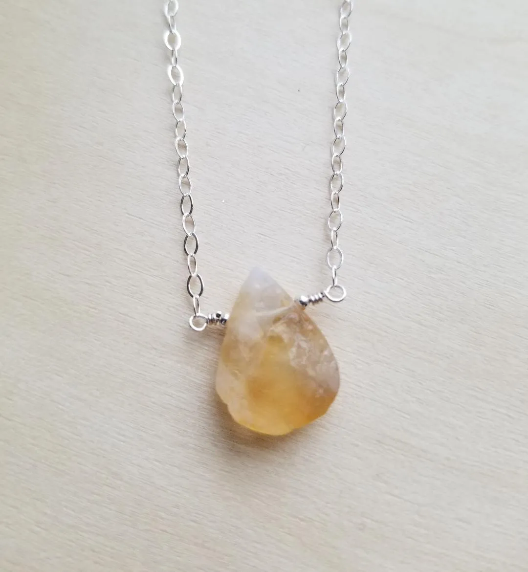Rough Cut Citrine Crystal Necklace