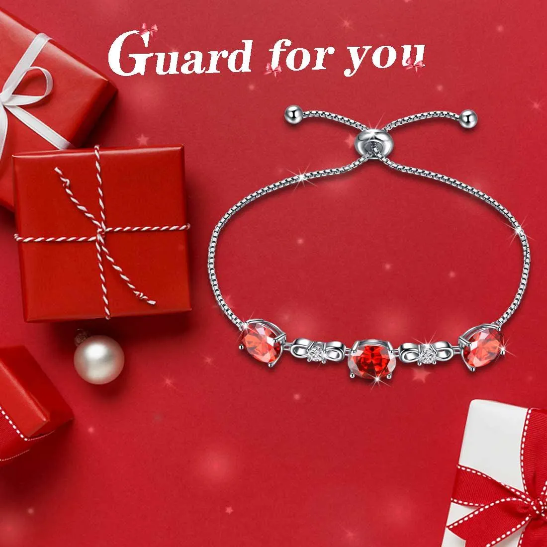 Round Birthstone January Garnet Bracelet Women Girls Jewelry Birthday Gift Sterling Silver