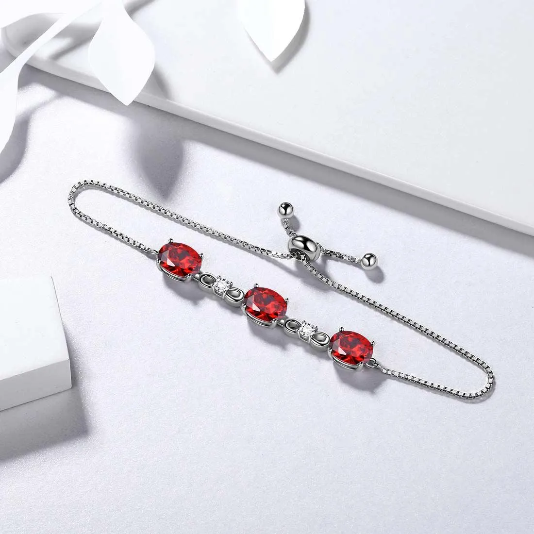 Round Birthstone January Garnet Bracelet Women Girls Jewelry Birthday Gift Sterling Silver