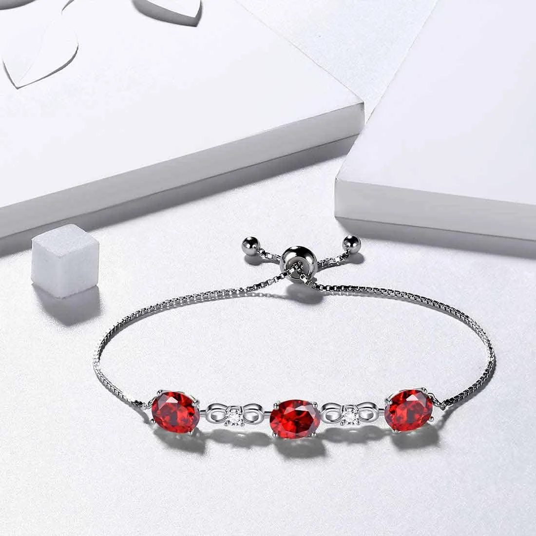 Round Birthstone January Garnet Bracelet Women Girls Jewelry Birthday Gift Sterling Silver