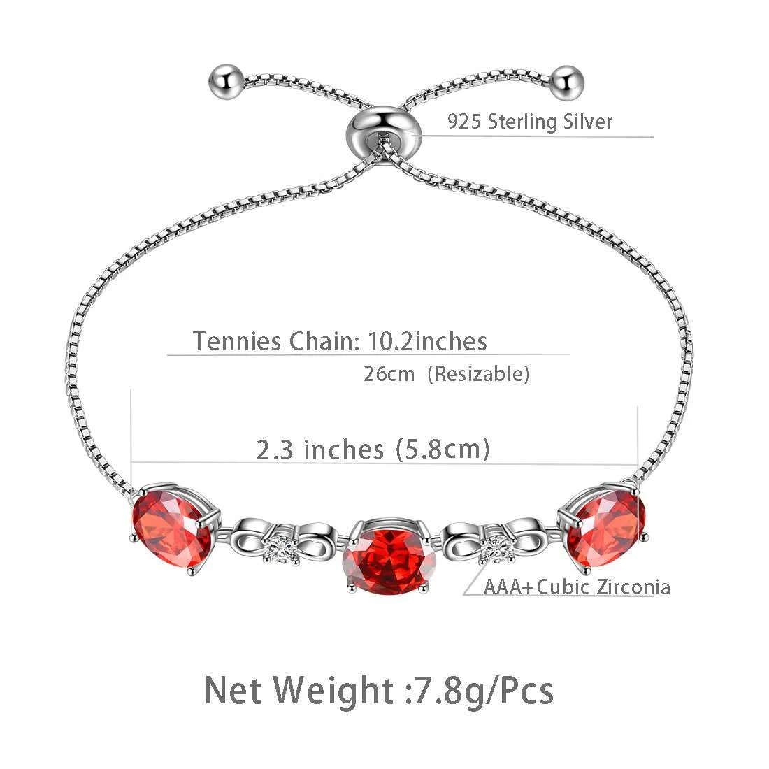 Round Birthstone January Garnet Bracelet Women Girls Jewelry Birthday Gift Sterling Silver