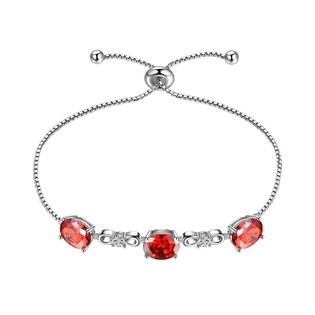 Round Birthstone January Garnet Bracelet Women Girls Jewelry Birthday Gift Sterling Silver