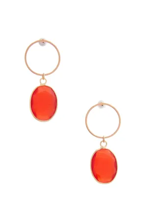 Round Metal Oval Gem Dangle Earring