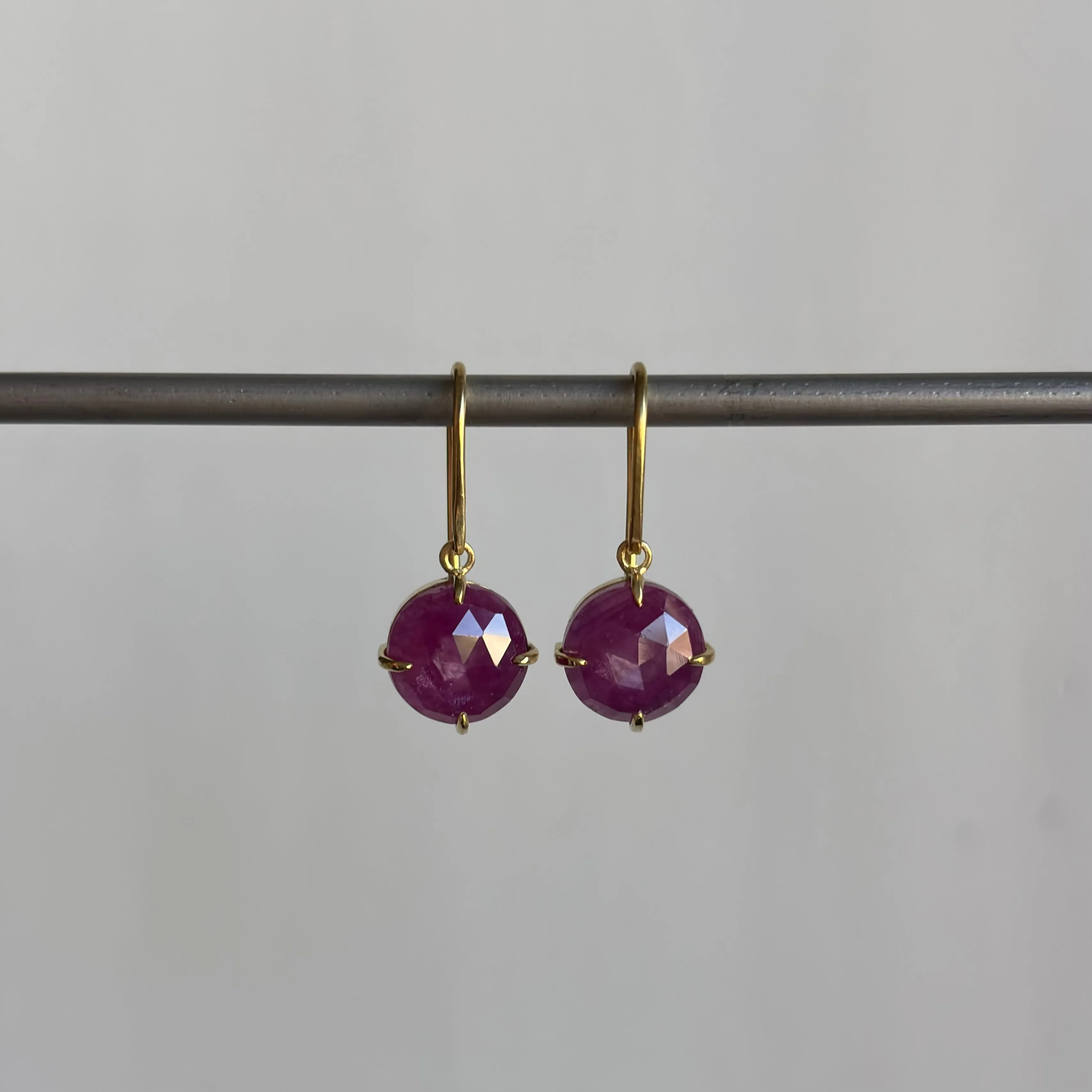 Round Rose Cut Ruby Earrings