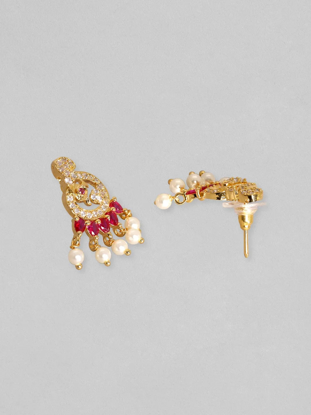 Rubans 22K Gold Plated Ruby Zircon Pearl Beaded Peacock Choker Set