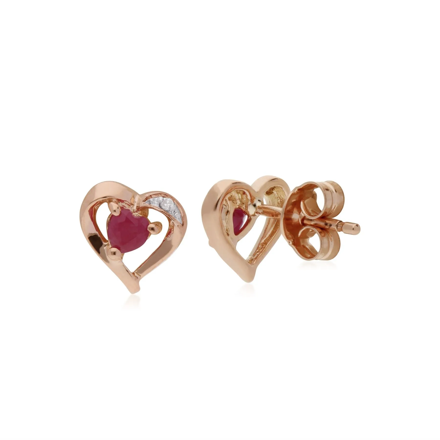 Rubin Ohrringe, 9 Karat Rosegold Natürliche Rubin & Diamant Herz Ohrstecker