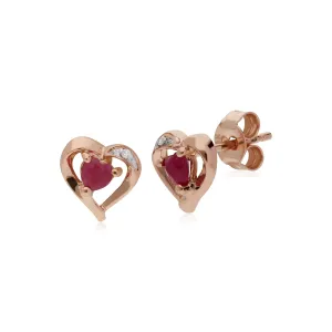 Rubin Ohrringe, 9 Karat Rosegold Natürliche Rubin & Diamant Herz Ohrstecker