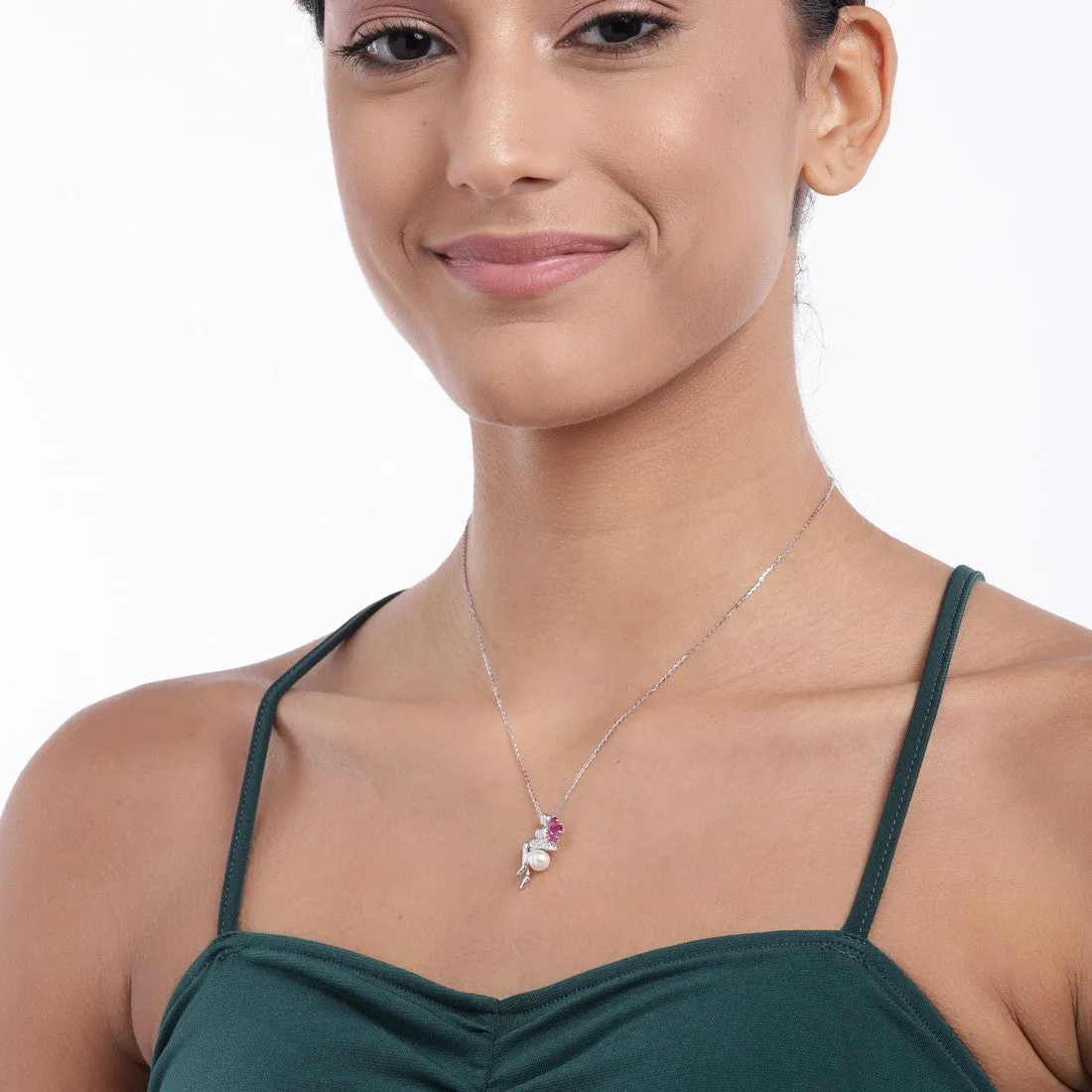 Ruby Clover Lady 925 Sterling Silver CZ Necklace