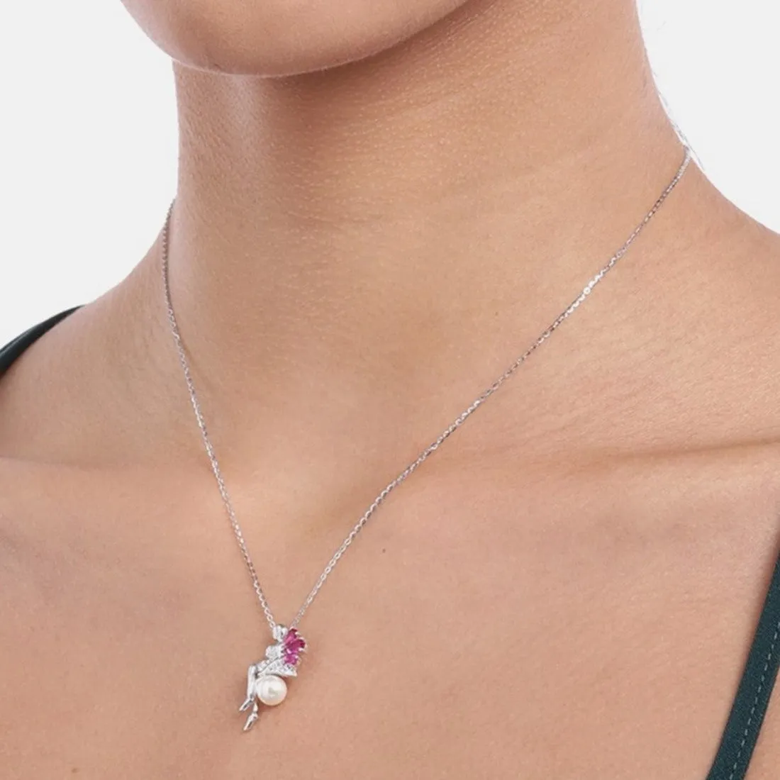 Ruby Clover Lady 925 Sterling Silver CZ Necklace