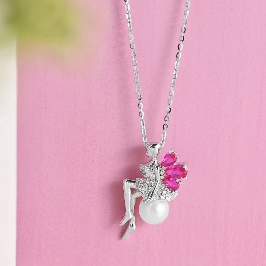 Ruby Clover Lady 925 Sterling Silver CZ Necklace