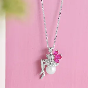 Ruby Clover Lady 925 Sterling Silver CZ Necklace