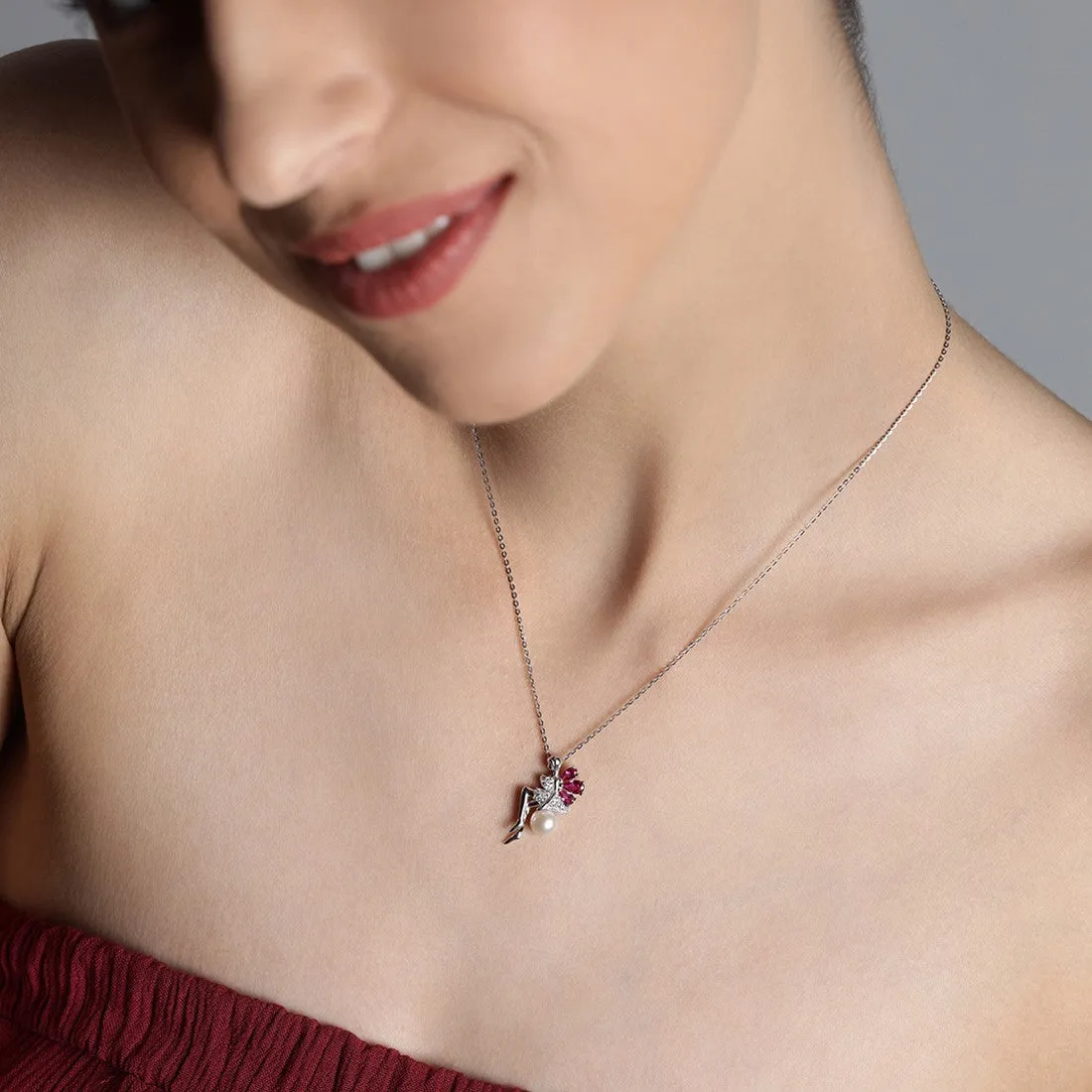 Ruby Clover Lady 925 Sterling Silver CZ Necklace