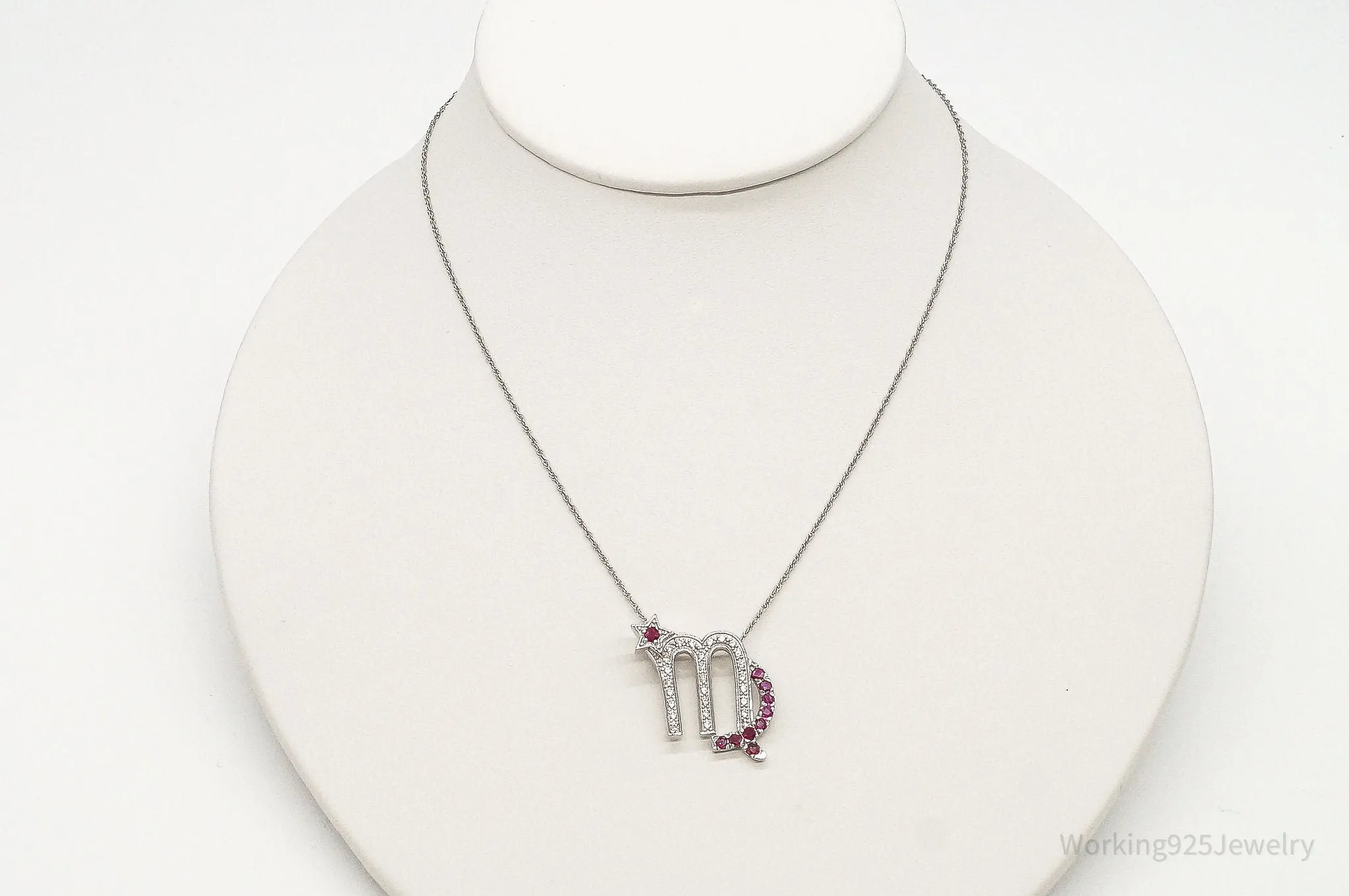 Ruby Cubic Zirconia Scorpio Sterling Silver Necklace