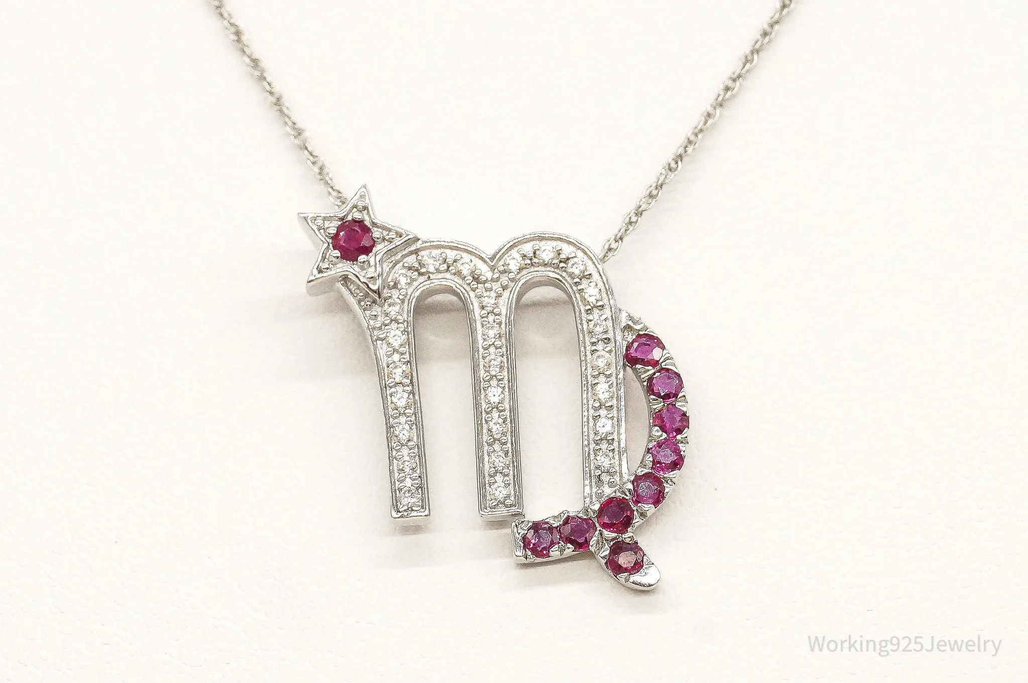 Ruby Cubic Zirconia Scorpio Sterling Silver Necklace