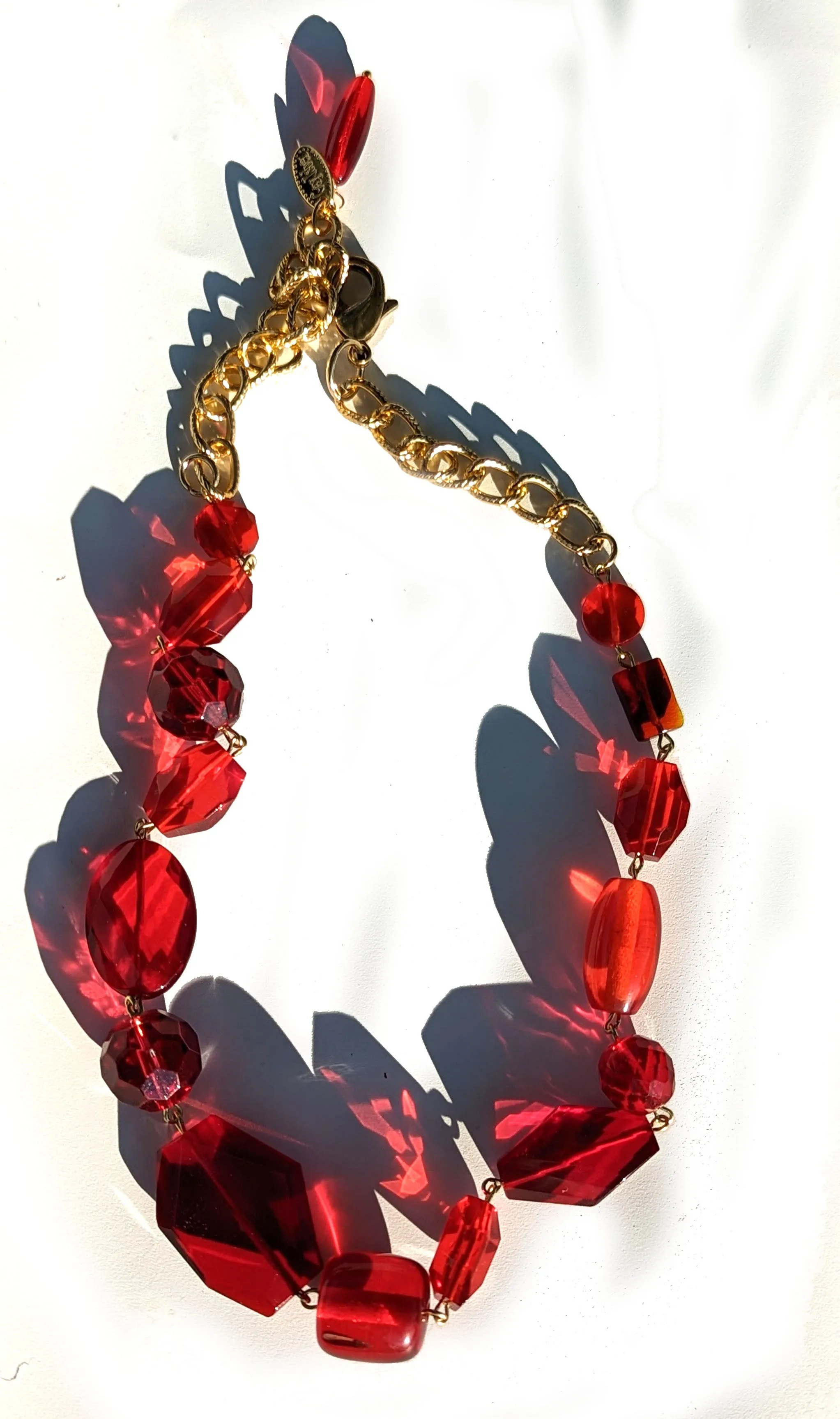 Ruby Red Glass Holiday Art Necklace Gay Isber USA 1 of 1