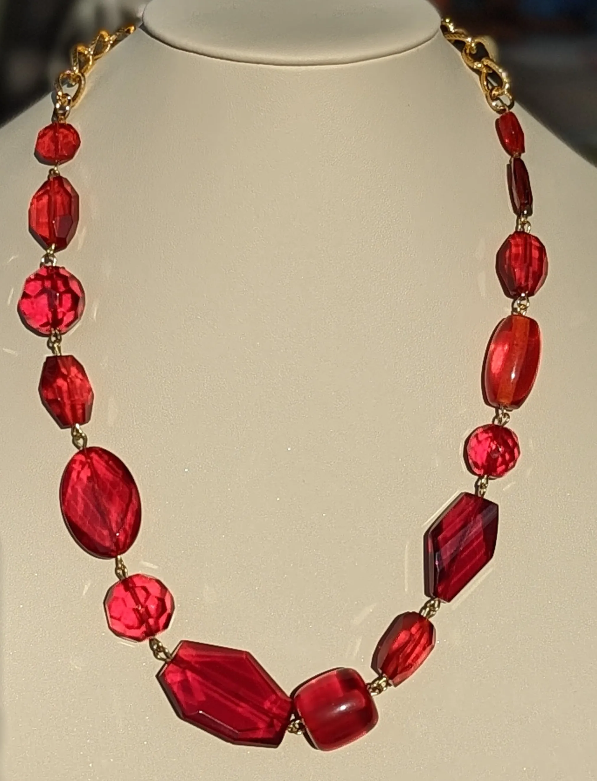 Ruby Red Glass Holiday Art Necklace Gay Isber USA 1 of 1