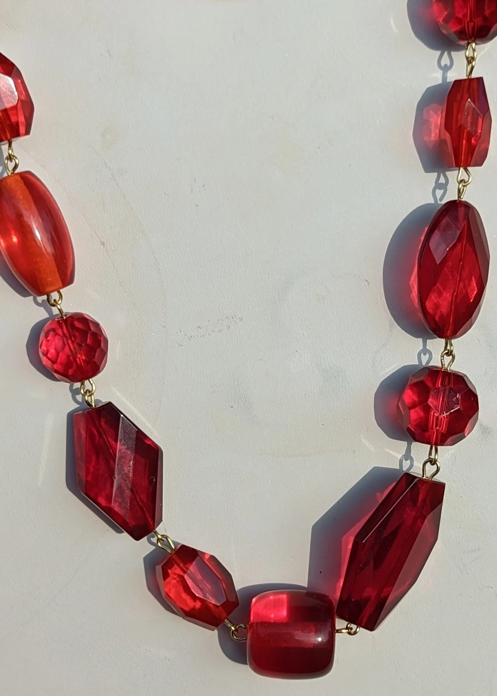 Ruby Red Glass Holiday Art Necklace Gay Isber USA 1 of 1