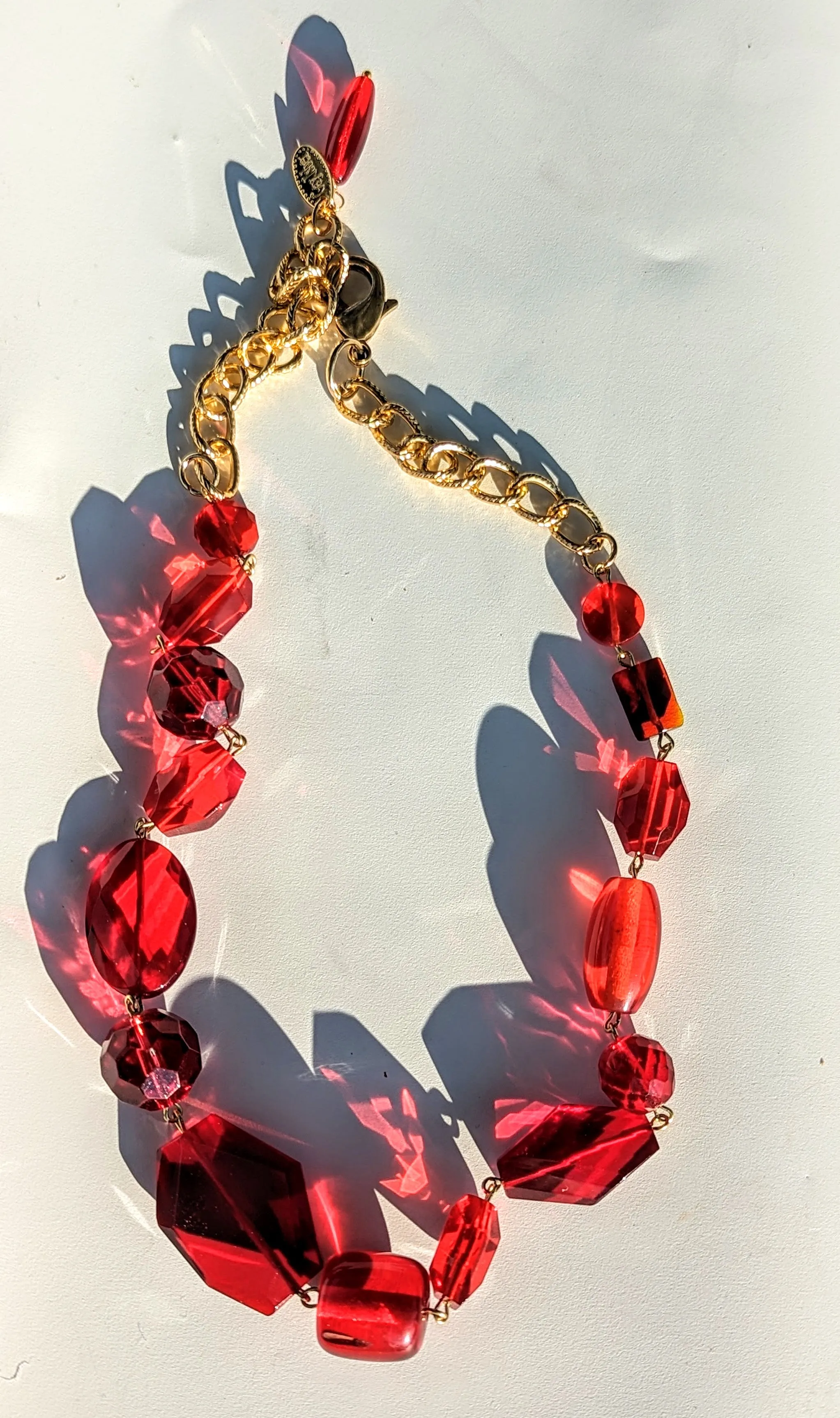 Ruby Red Glass Holiday Art Necklace Gay Isber USA 1 of 1