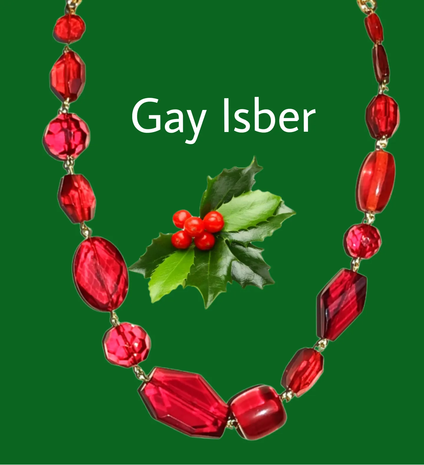 Ruby Red Glass Holiday Art Necklace Gay Isber USA 1 of 1