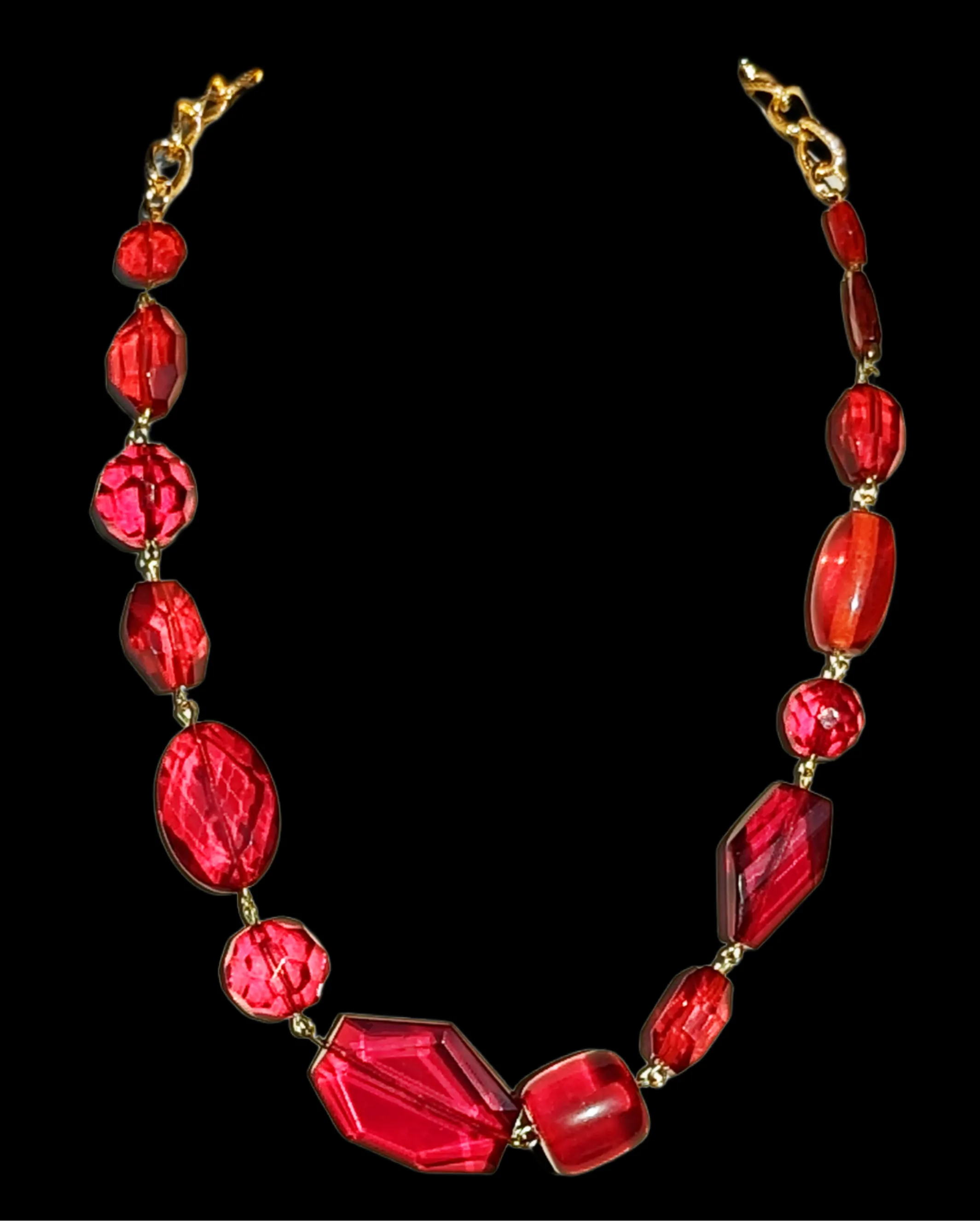 Ruby Red Glass Holiday Art Necklace Gay Isber USA 1 of 1