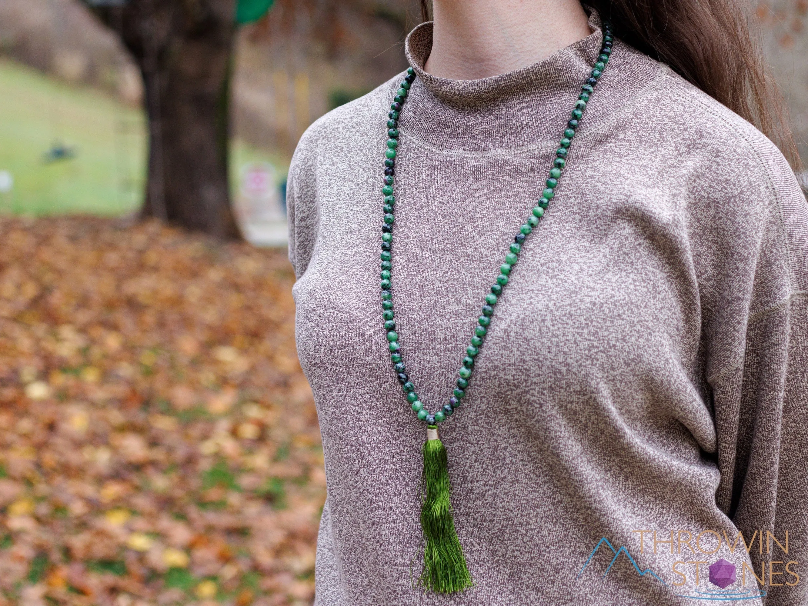 RUBY ZOISITE Crystal Necklace, Mala - Handmade Jewelry, Beaded Necklace, Healing Crystals and Stones,  E0120